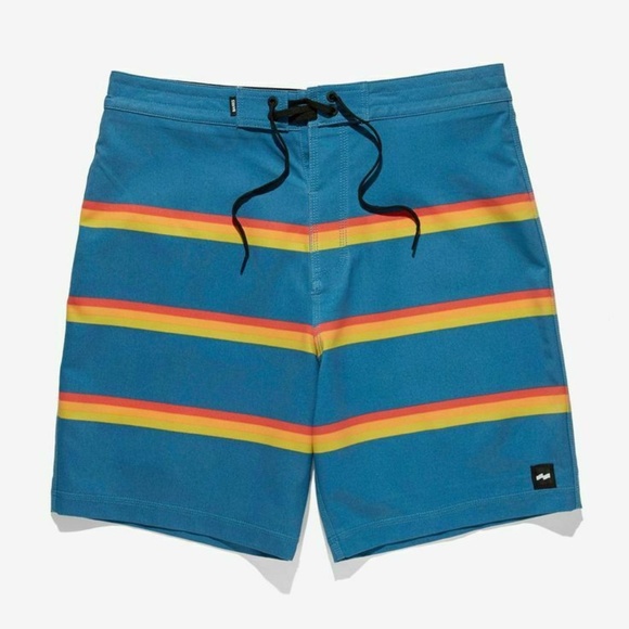 BANKS JOURNAL TRIPLE STRIPED ORANGE BLUE 36 SURF SWIM BOARD SHORTS MENS NWT NEW